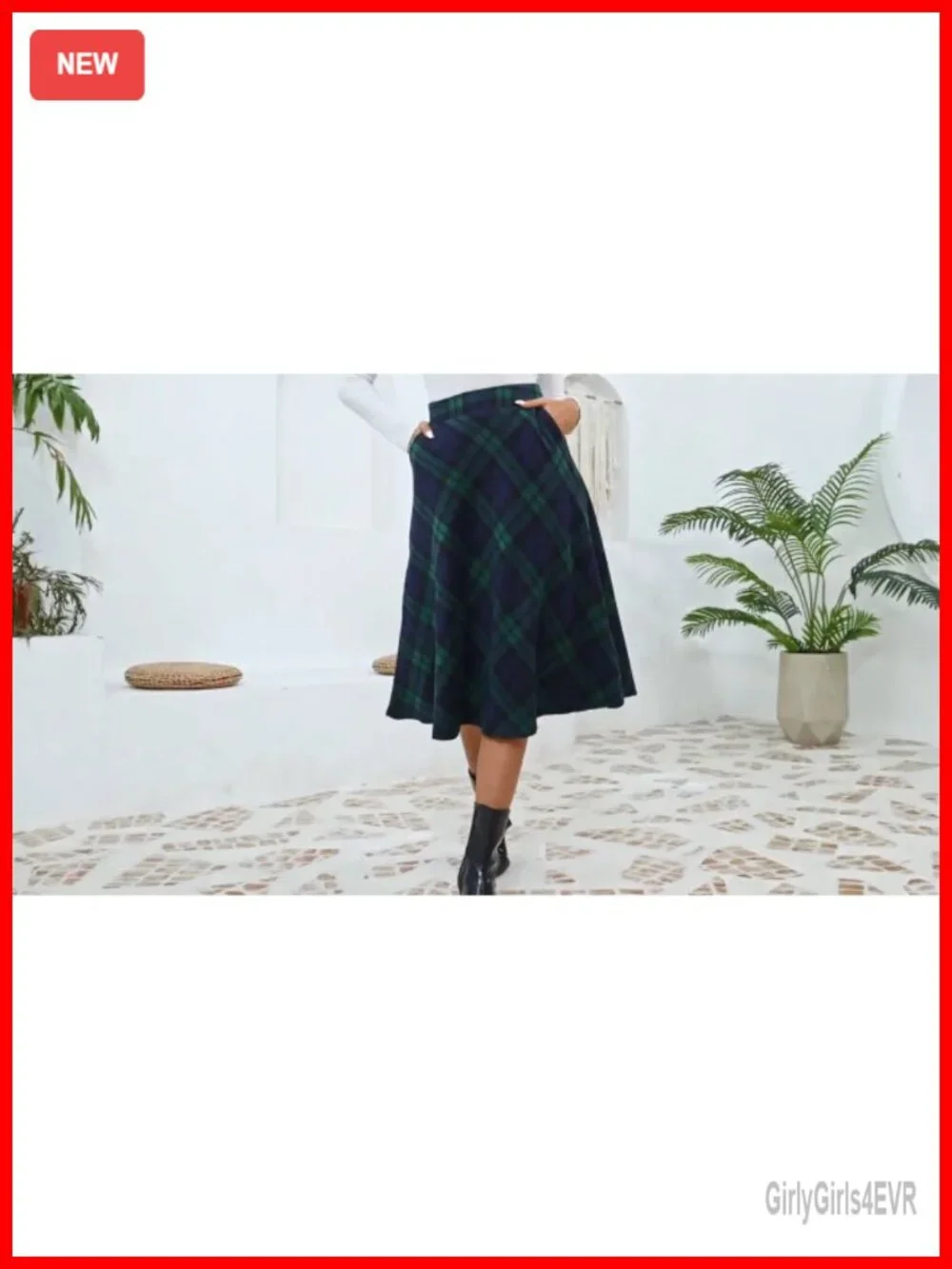 Women's Long Plaid High Waist A-Line Pleated Tartan Midi Skirt